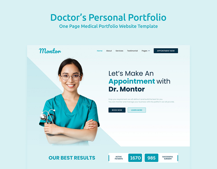 Montor One Page Medical Portfolio Template by Mahmudul Hasan Shaon on