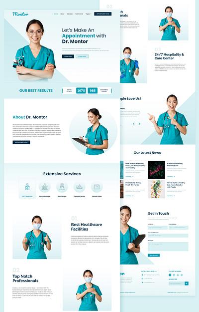 Montor – One Page Medical Portfolio Template blue bootstrap css design designtocodes doctor graphic design homepage homepagedesign html medical medicine one page onepage personal portfolio responsive template ui