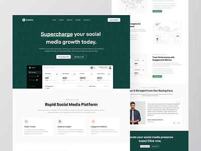Voltaire - Social Media Booster Landing Page analytics boost booster landing page instagram booster landing page landing page design line chart media network saas landing page saas website social social media social media landing page social media post social media website ui ui design uiux web design