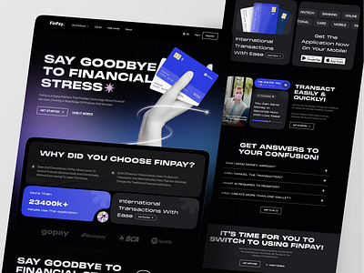 FinPay - Fintech Website Design 💸 bank banking card dark mode finance finance website financial fintech footer integrations minimalist money money management pricing product testimonials transaction web web design website