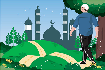 Men Going to Masjid Background Illustration background beautiful building illustration islam masjid men muslim prayer vector