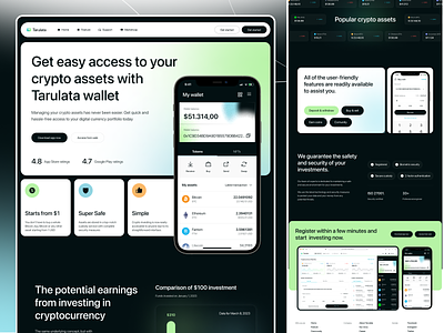 Tarulata - Crypto Wallet Landing Page bitcoin blockchain crypto currency digital ecommerce ethereum footer header landing page litecoin marketcap metamask mobile app saas transaction ui design uiuxdesign wallet web apps