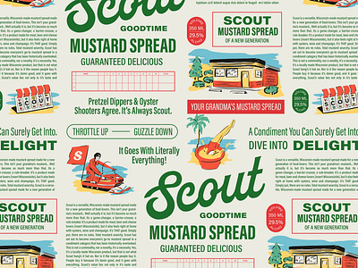 Scout: Goodtime Mustard Spread branding design graphic design illustration logo midwest midwestern mustard newspaper packaging retro snowmobile type typography vector wisconsin