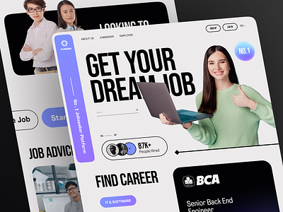 Yuken - Job Finder Platform Website career design employment figma gradient graphic design hire hiring job job finder job listing job platform job portal job search job seeker landing page minimal ui vacancy website