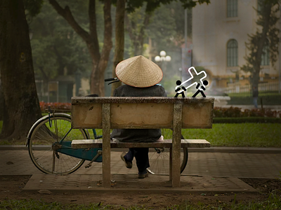 Help people carry on the spirit of peace. bench bicyle bike chilling cross hat judgement free zone mortal park peace raiden rayden rest superb zone