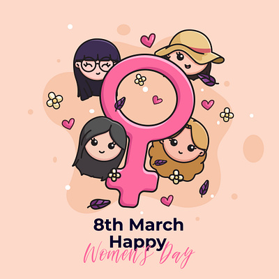 Cute women's day background 🙎‍♀️♀️ 8th march background cartoon cute design illustration international women day logo march 8th mascot women womens day