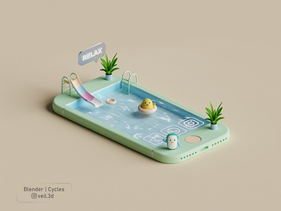 Pool Party Isometric 3d 3d illlustration 3d render chick cute design illustration isometric low poly penguin pool relax slide pool swim