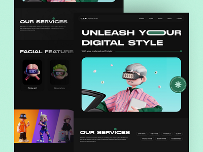 Avatar Couture Web Design 3d 3d art art artwork branding character character design clean dark design digital art fun homepage illustration landing page nft ui user experience user interface ux