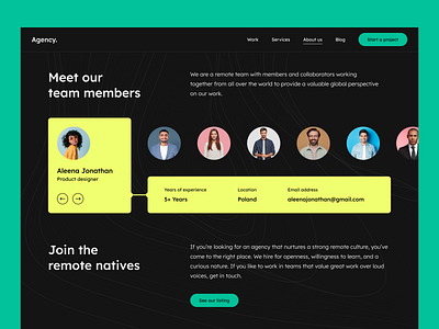 Meet Our Team Members about us page agency career page careers clean company page creative design header job listing landing page leadership meet our team members minimal minimalism team ui ux webdesign webflow
