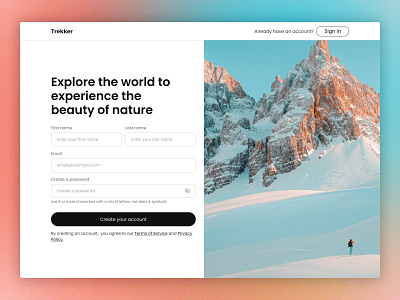 Trekker - Sign up design signup travel ui website