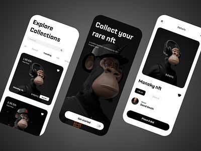 NFTs mobile app screen design ai ape app application crypto graphy cryptocurrency defi digital art exchange mobile monkey nft nfts product design screen ux