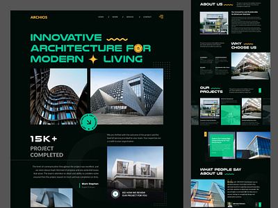 Archios- Architecture Landing Page Design architects architecture black design figma green landing page minimal real estate trendy ui ui design ux design web design website design website landing page