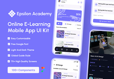 Epsilon Academy - Online E-Learning Mobile app UI Kit app branding design e learning mobile ui ui kit ui8 ux