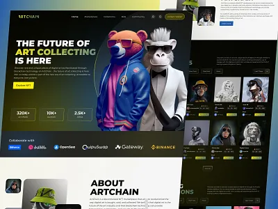 NFT Marketplace landing page blockchainart cryptoart cryptocollectibles designinspiration designsystem digitalcollectibles landingpagedesign nftart nftcommunity nftmarketplace nonfungibletokens responsivedesign uidesign userinterface uxdesign webdesigninspiration webdesigntrend