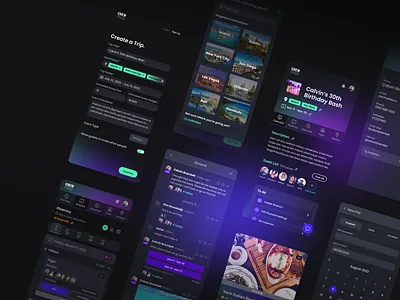 Trip Planning App app blur dark glow green invite itinerary locations miami mobile neon planning purple schedule trip