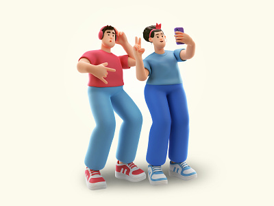 3D Character illustrations 3d blender character dance female getillustrations happy illustration instagram male people photo pose selfie team user