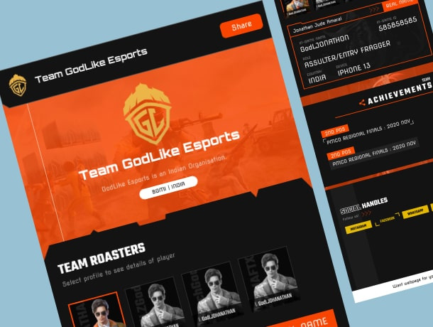 Esports teams profile web design by Surya Prakash on Dribbble