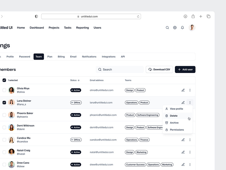 Team management settings — Untitled UI by Jordan Hughes® on Dribbble