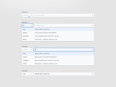 Freight Management System - Master Data Search & Selection brutalism complex component form freight input management