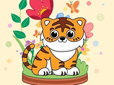 A little cartoon tiger animal branding colour design dream illustration landscape