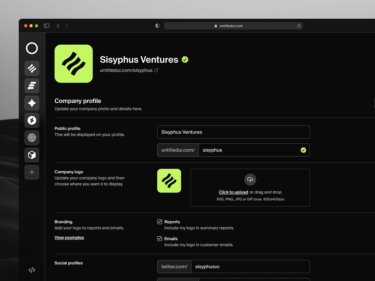 Company profile settings — Untitled UI by Jordan Hughes® on Dribbble