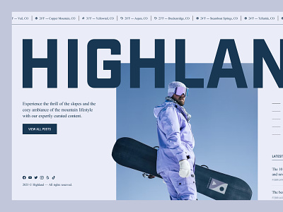 Highland cool editorial golden canon grid highland minimal snowboard ui ux