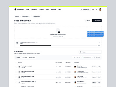 File and asset management — Untitled UI dashboard drag and drop figma file management file upload files filters minimal nav product design saas settings table tabs ui design upload user interface