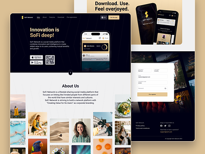 Sofi Landing Page Design app design brown graphic design landin page social media ui design uiux web design