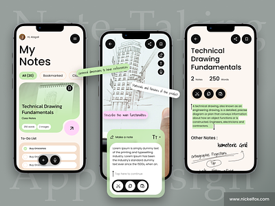 Note-Taking Mobile iOS App app interaction assistant bookmark clean color dashboard design edit manager minimal mobile app notes notion planner productivity study to do typography uiux voice note