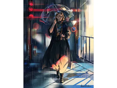 From my commissions 2d illustration anime character character art character artist character concept character design character illustration character study commissions design digital digital illustration elene davitashvili girl illustration light manwha rain umbrella