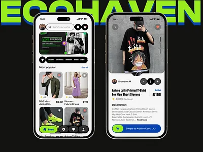 EcoHaven - Sustainable Shopping App app buy design eco friendly environment fashion innovative ios marketplace mobile app products sell sustainable trends ui ux
