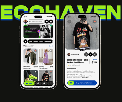 EcoHaven - Sustainable Shopping App app buy design eco-friendly environment fashion innovative ios marketplace mobile app products sell sustainable trends ui ux