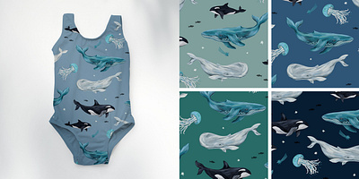 Pattern with whales. fabric graphic design illustration pattern print sea seamless pattern surface pattern swimsuit textile design whale