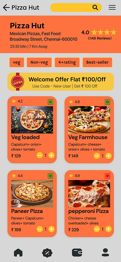 pizza hut menu UI food menu ui