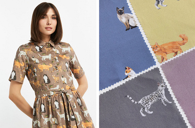 Pattern with cats. animals cat cotton dress fabric illustration pattern pet print seamless pattern surface pattern textile