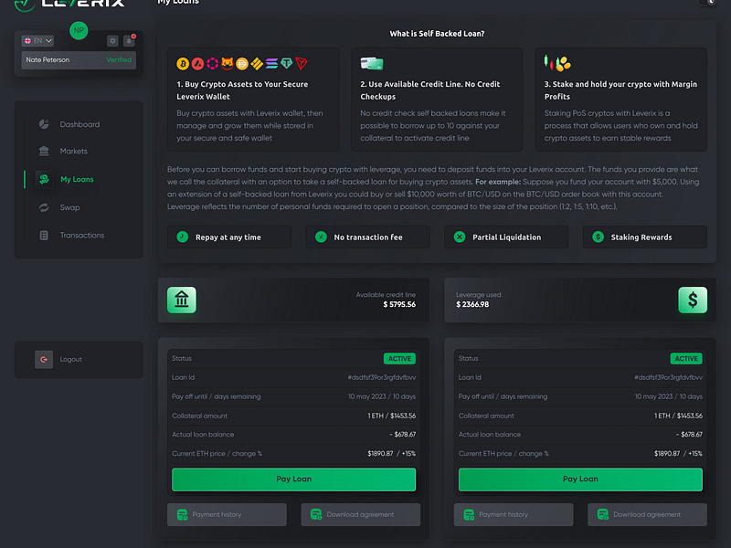UI UX Dashboard Design for Leverix AI Powered Crypto Wallet App ai ai powered banking crypto cryptocurrency dark iu dark theme dashboard extej finance fintech investment loan loans ui ux user panel wallet web app web design web3