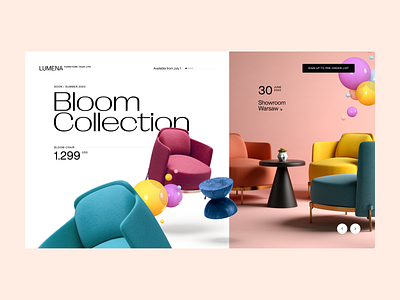 Lumena - Bloom Collection 3d bubbles chair ecommerce furniture home home furnishings key visual landing page minimalistic pastel startup ui ui design user interface ux web webdesign webdesigner website