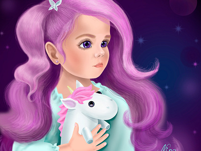 Lilac-hair girl & unicorn 3d booksillustration graphic design illustration illustrationartists illustrator lilachair littleprincess magical unicorn