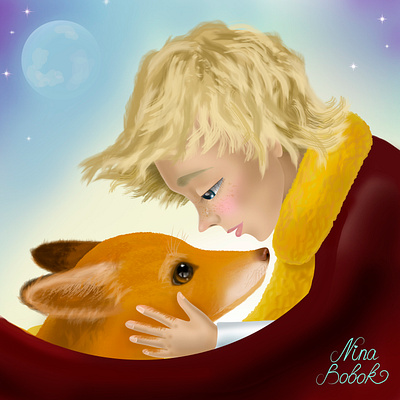 The Little Prince and his FOX adobephotoshop childrensbookart childrensbooks derkleineprinz ekzuperi graphic design illustration missyou thelittleprince