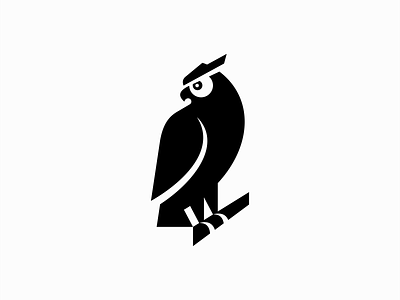 Owl Logo bird black branding design education emblem geometric icon identity illustration logo mark nature negative space optometry owl premium symbol vector wisdom