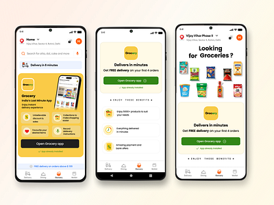 Grocery App Redesign app app redesign concept design design e commerce grocery grocery app groocery app home screen location online shopping redesign app strap ui ux