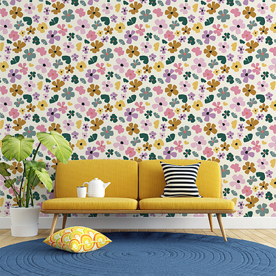 Floral Wallpaper design bold botanical client colourful design floral hand drawn licensed modern pattern surface design wallpaper