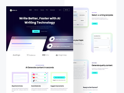 AI Writing tool Landing page Design ai ai writing tool animation app design artificial intelligence artificialintelligence branding chatbot copywriting design landing page landing page design machinelearning ui ux web web design website write writing