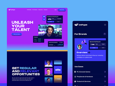 Wehype – Landing Page branding clean design gaming gradients influencers landing landing page together typography ui ui style uiux ux web web design wehype