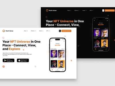 Multiverse: See all Nfts across multiple wallets in one place. 3d animation collectibles graphic design hero section landing page nft ui wallet web3