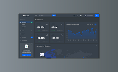 OnClick Dashboard UI animation application branding dark ui dashboard design designing discover figma graph illustration logo ui user experience user interface ux