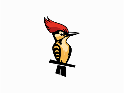 Woodpecker Logo animal bird branding character cute design emblem fun icon illustration logo mark mascot nature pecker playful vector wings wood woodpecker