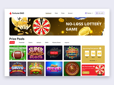 FortuneDao: No-Loss lottery Dapp branding crypto dapp deposit figma graphic design liquidity tokens lottery no loss stake ui uxdesign web3