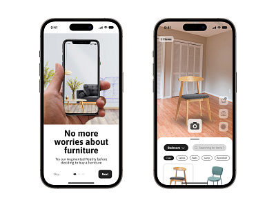 Exploration - Furniture AR App adobephotoshop app ar augmented reality black clean ui design illustration interiordesign mobile ui simple ui user experience user interface white