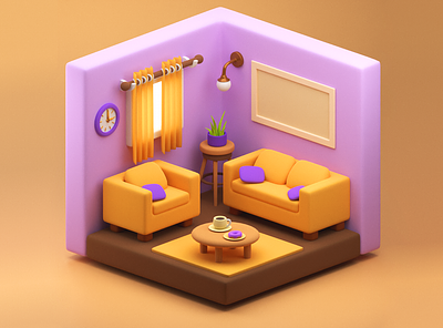 Living room 3d blender graphic design illustration isometric living room